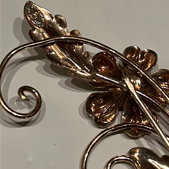 Vintage sterling brooch w/ rose, green & yellow gold plate - signed Walter Lampl - Picture 5 of 8